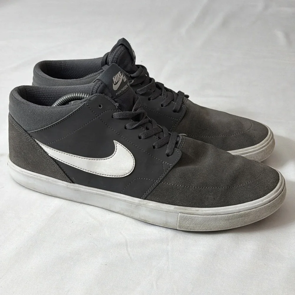 Nike Shoes Mens 12‎ SB Portmore II Solar Mid Sneakers Gray Lace Up 923198-010